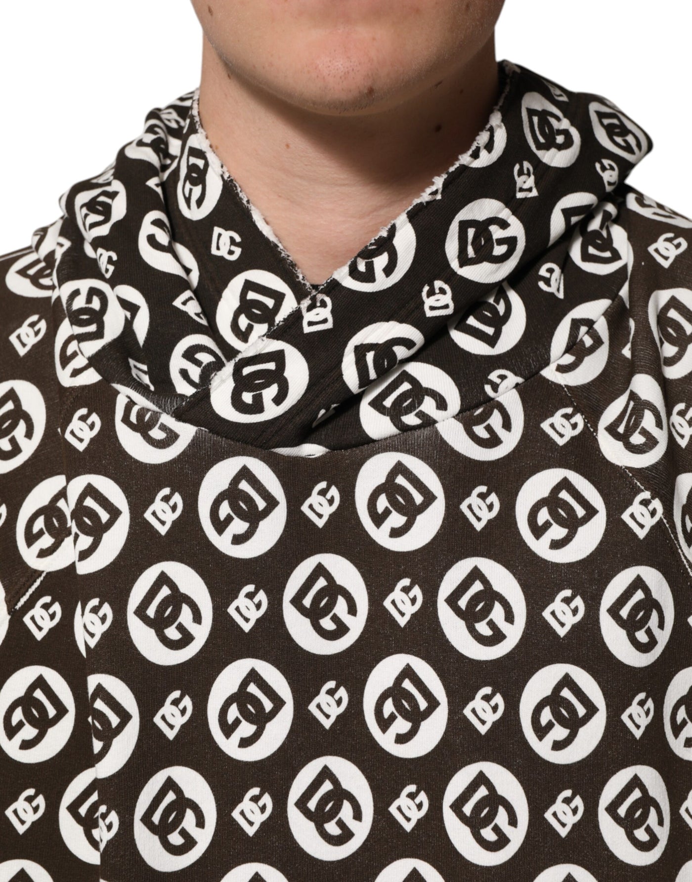 Sweat à capuche court Dolce &amp; Gabbana marron et blanc avec logo DG