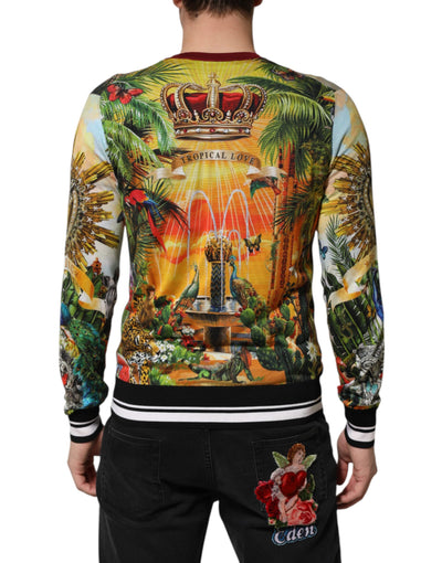 Pull en soie à motif couronne de cœur tropical Dolce &amp; Gabbana
