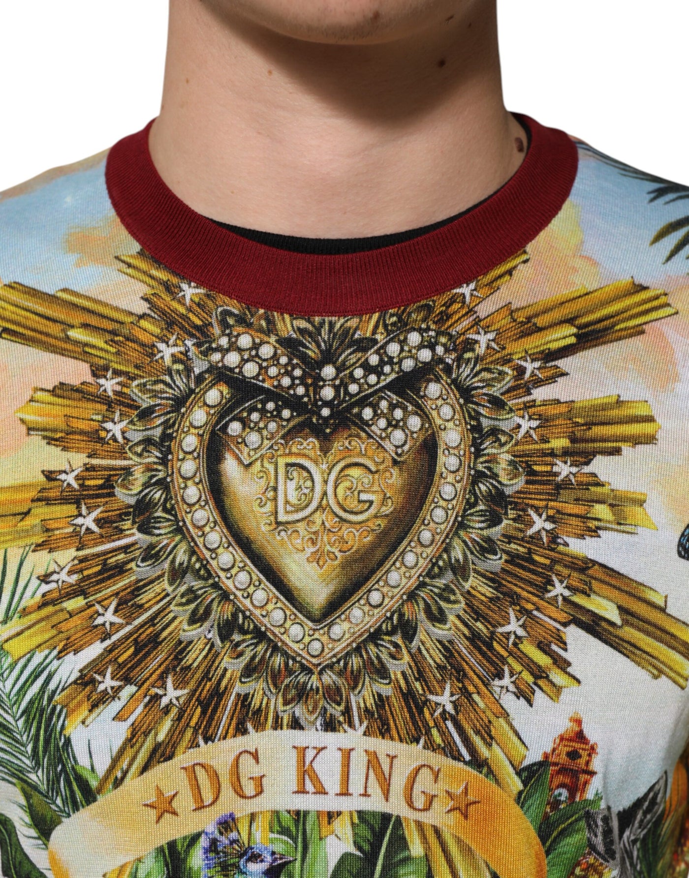 Pull en soie à motif couronne de cœur tropical Dolce &amp; Gabbana