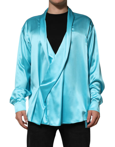 Pull cache-cœur à manches longues en soie bleu aqua Dolce &amp; Gabbana