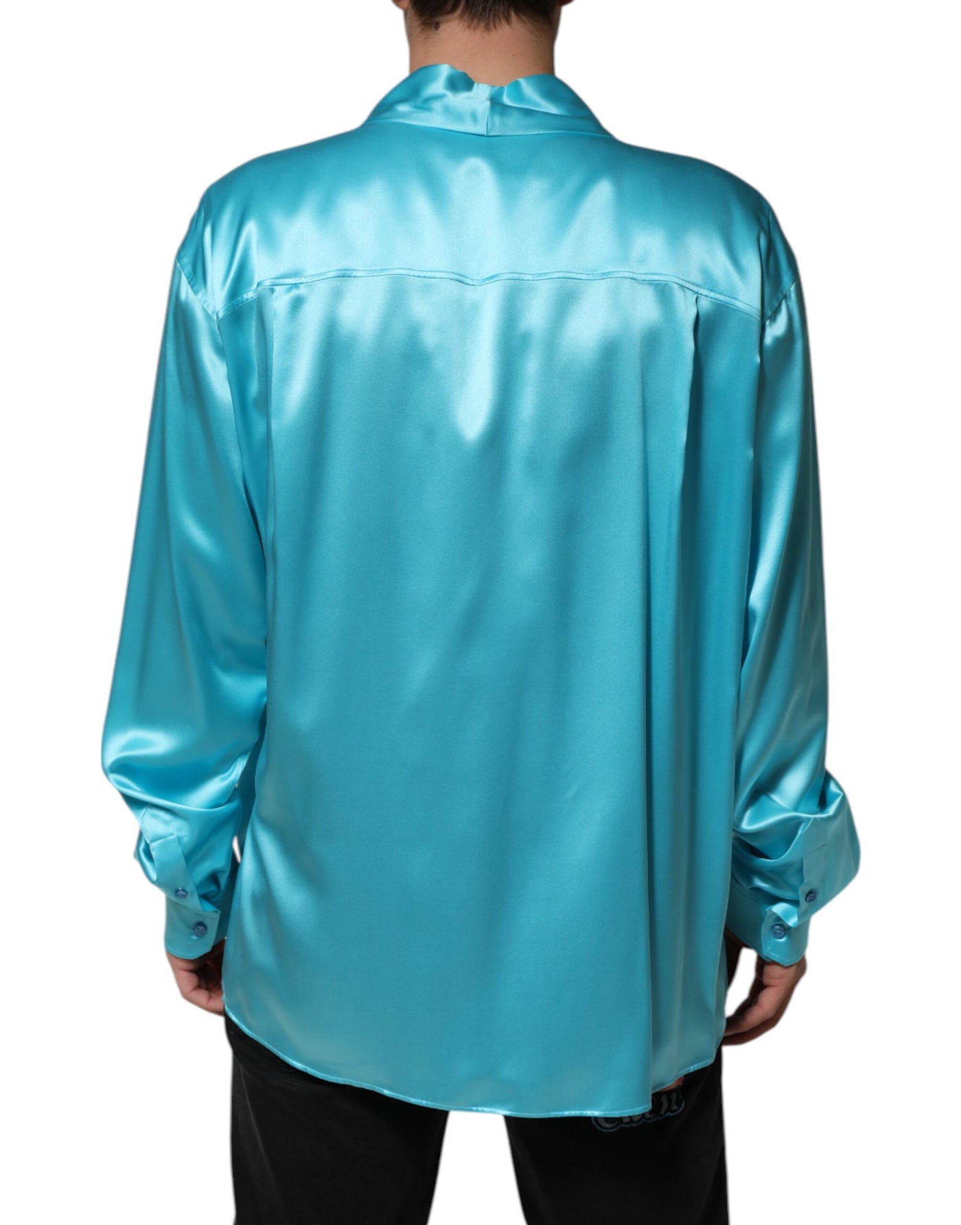 Pull cache-cœur à manches longues en soie bleu aqua Dolce &amp; Gabbana