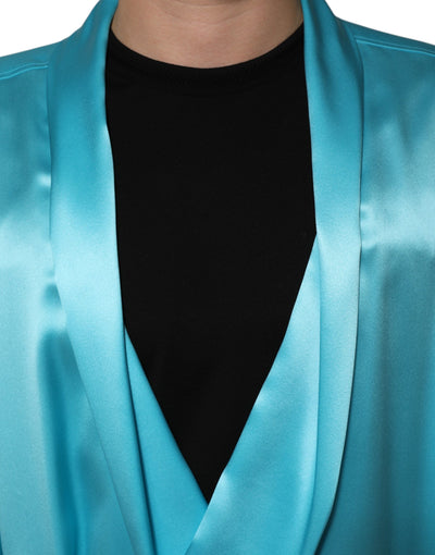 Pull cache-cœur à manches longues en soie bleu aqua Dolce &amp; Gabbana