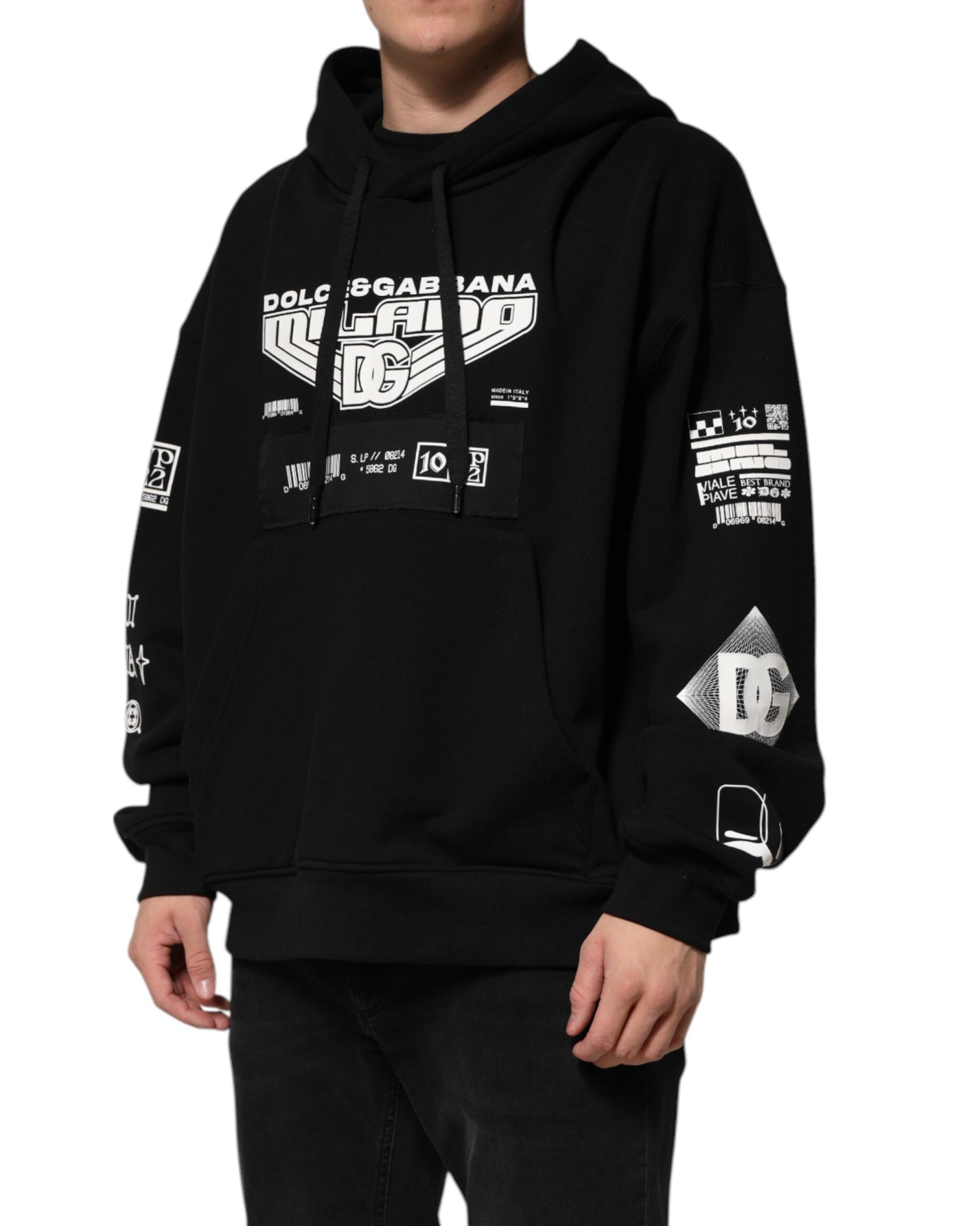 Sweat à capuche en coton noir Dolce &amp; Gabbana avec logo DG Milano imprimé