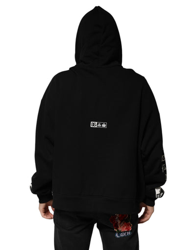 Sweat à capuche en coton noir Dolce &amp; Gabbana avec logo DG Milano imprimé