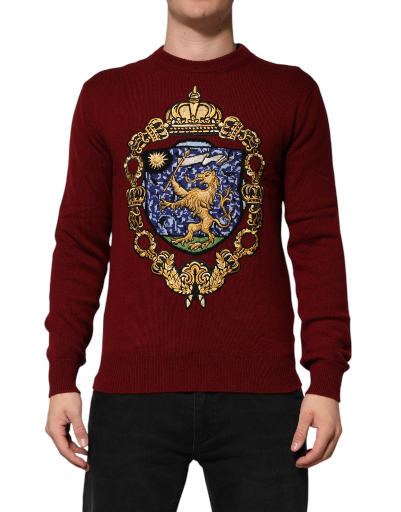 Pull Dolce &amp; Gabbana en cachemire bordeaux avec écusson lion