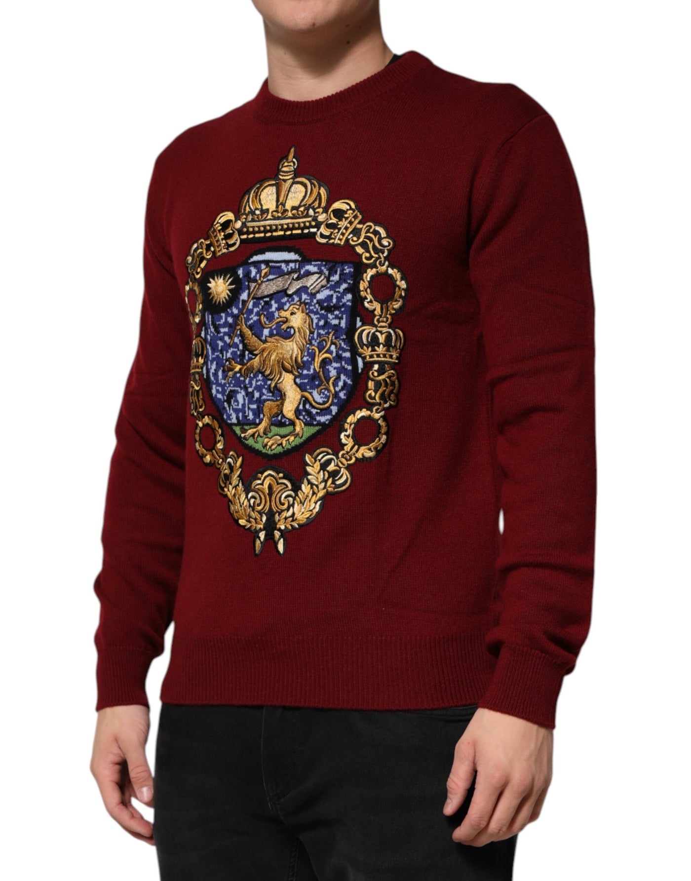 Pull Dolce &amp; Gabbana en cachemire bordeaux avec écusson lion
