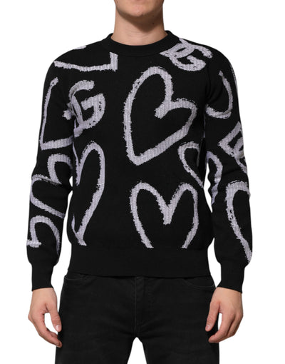 Pull Dolce &amp; Gabbana en laine et nylon noir à imprimé cœur
