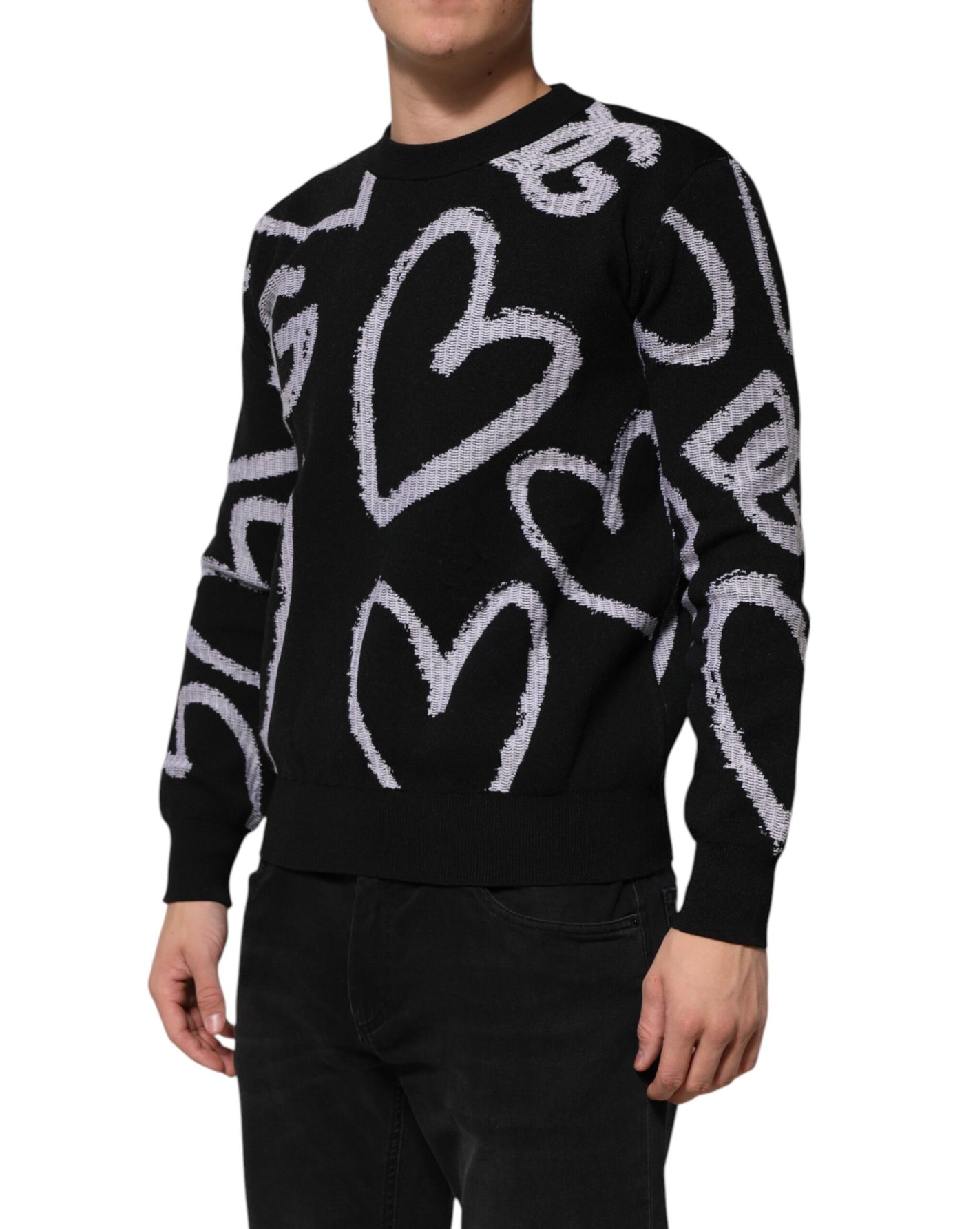 Pull Dolce &amp; Gabbana en laine et nylon noir à imprimé cœur