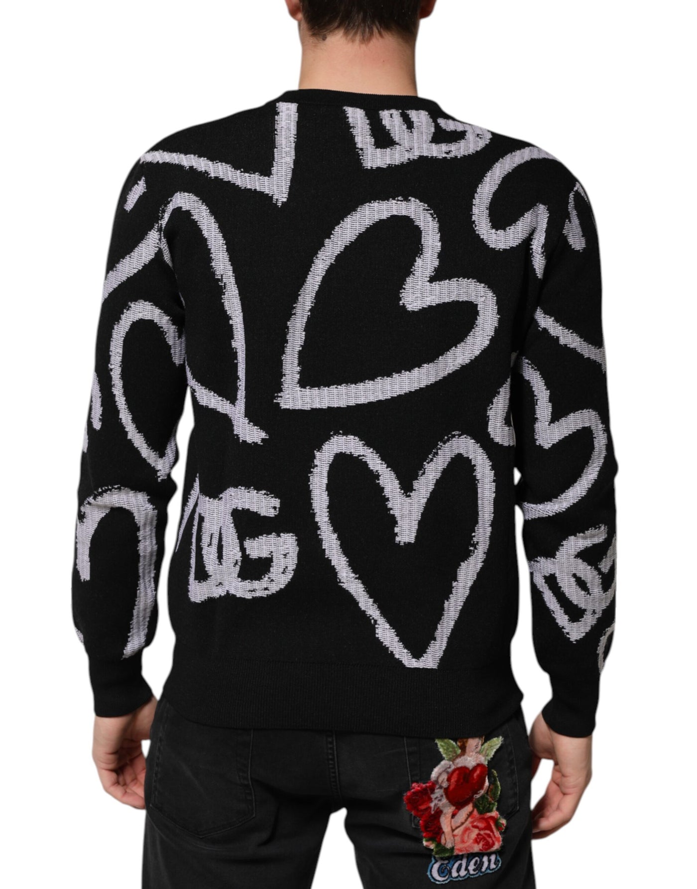Pull Dolce &amp; Gabbana en laine et nylon noir à imprimé cœur