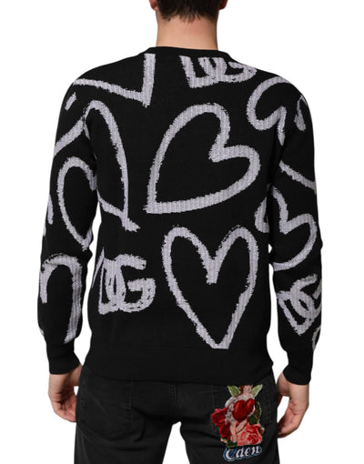 Pull Dolce &amp; Gabbana en laine et nylon noir à imprimé cœur