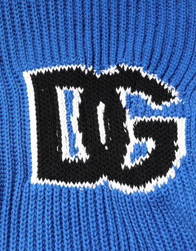 Pull cardigan en maille côtelée à patch logo en coton bleu Dolce &amp; Gabbana