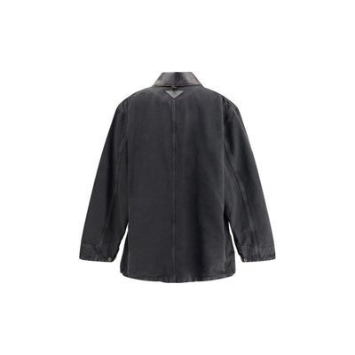 Veste en jean Prada avec col en cuir
