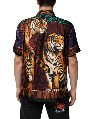 T-shirt hawaïen en soie multicolore à imprimé tigre Dolce &amp; Gabbana