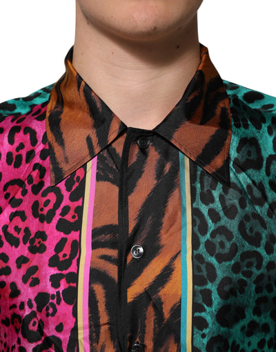 T-shirt hawaïen en soie multicolore à imprimé tigre Dolce &amp; Gabbana