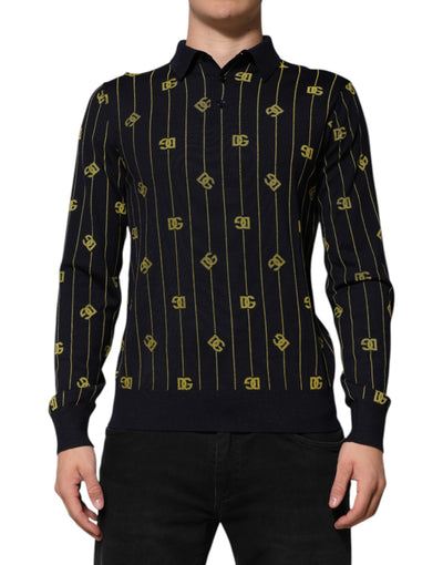 T-shirt polo en maille jacquard à logo noir Dolce &amp; Gabbana