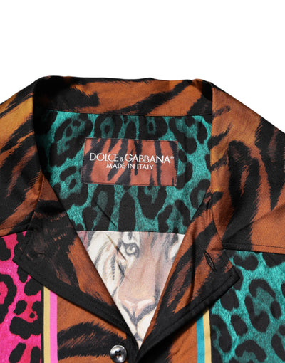 T-shirt hawaïen en soie multicolore à imprimé tigre Dolce &amp; Gabbana
