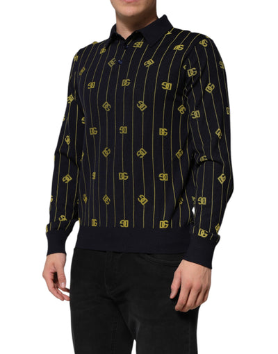 T-shirt polo en maille jacquard à logo noir Dolce &amp; Gabbana