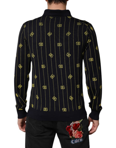 T-shirt polo en maille jacquard à logo noir Dolce &amp; Gabbana