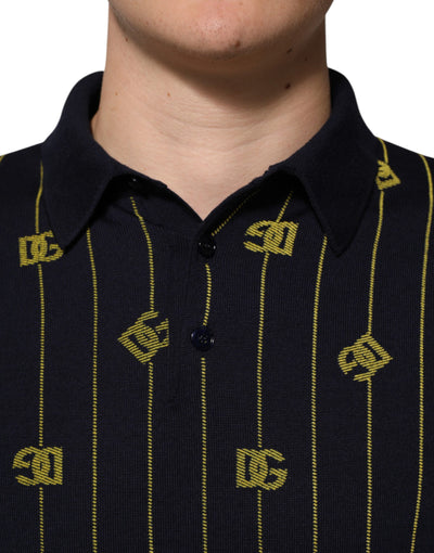 T-shirt polo en maille jacquard à logo noir Dolce &amp; Gabbana