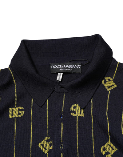 T-shirt polo en maille jacquard à logo noir Dolce &amp; Gabbana