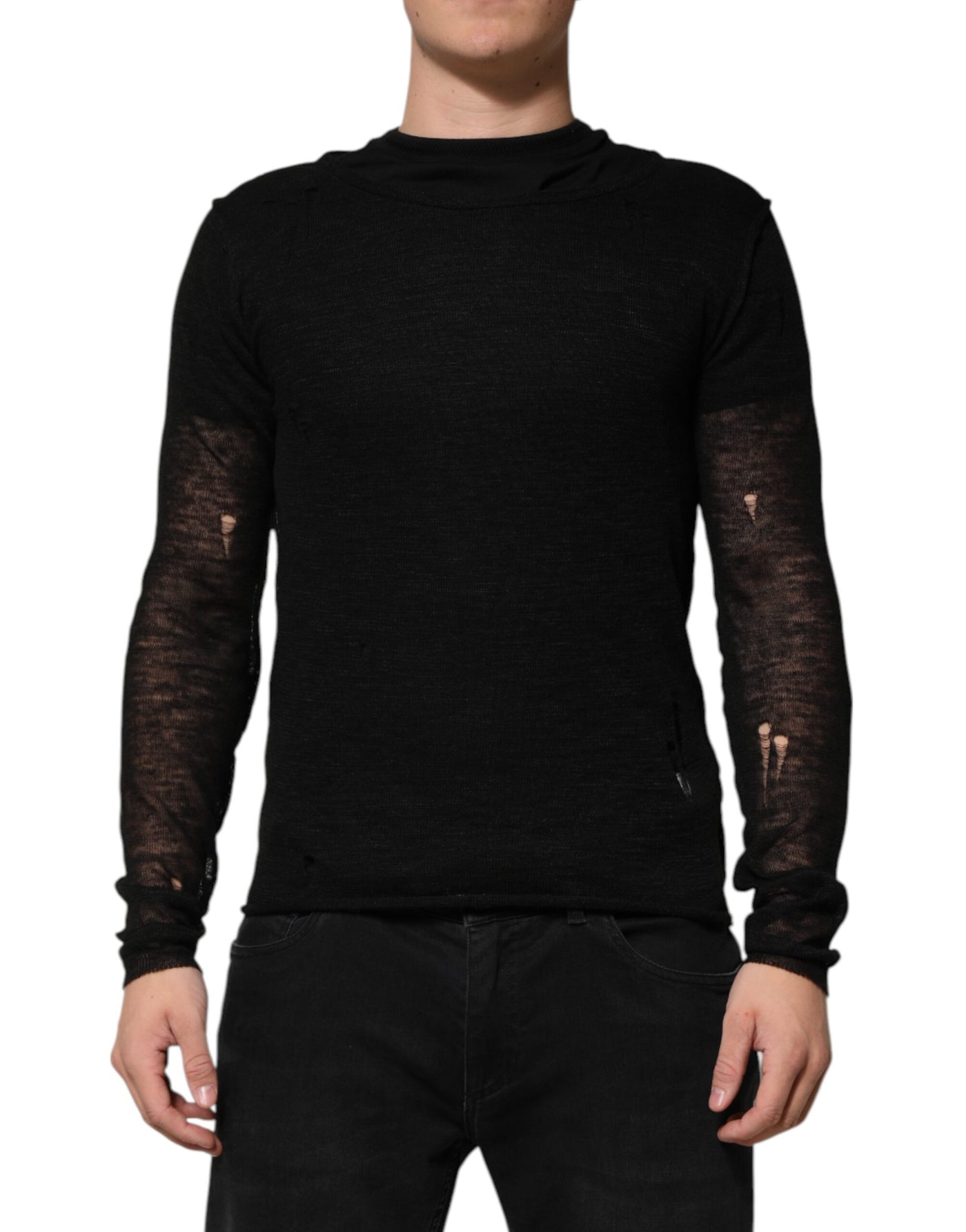 T-shirt à manches longues en maille de lin noir Dolce &amp; Gabbana