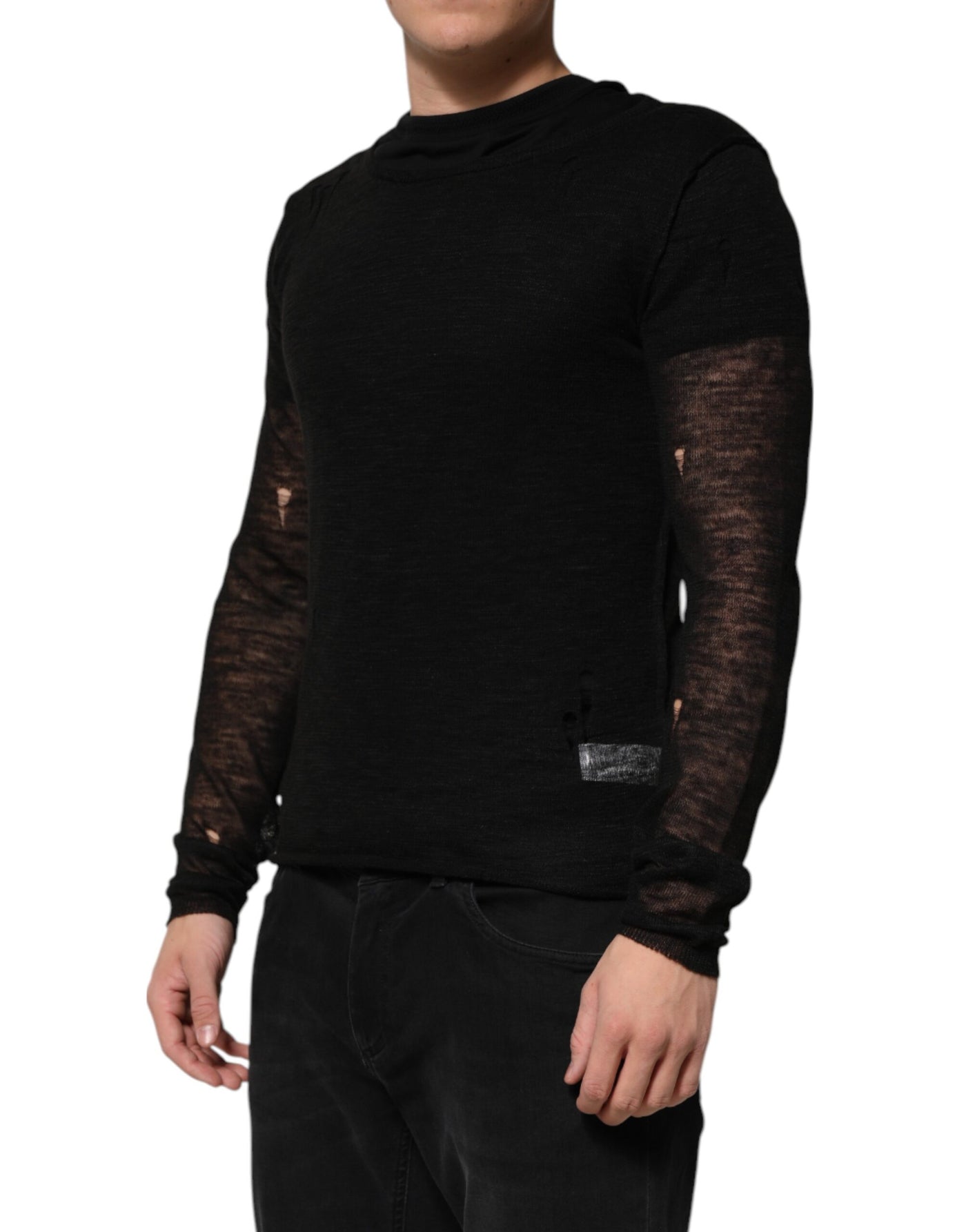 T-shirt à manches longues en maille de lin noir Dolce &amp; Gabbana