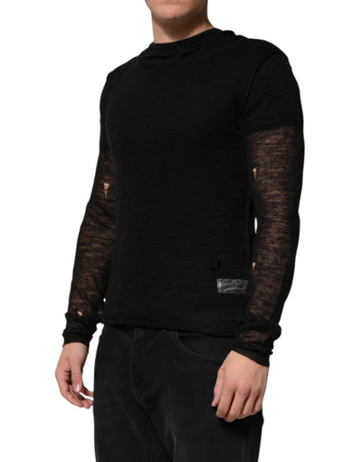 T-shirt à manches longues en maille de lin noir Dolce &amp; Gabbana