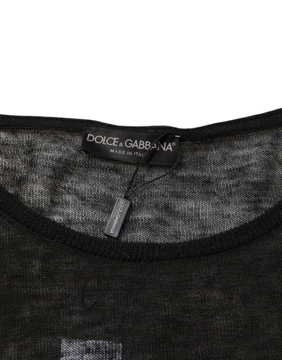 T-shirt à manches longues en maille de lin noir Dolce &amp; Gabbana