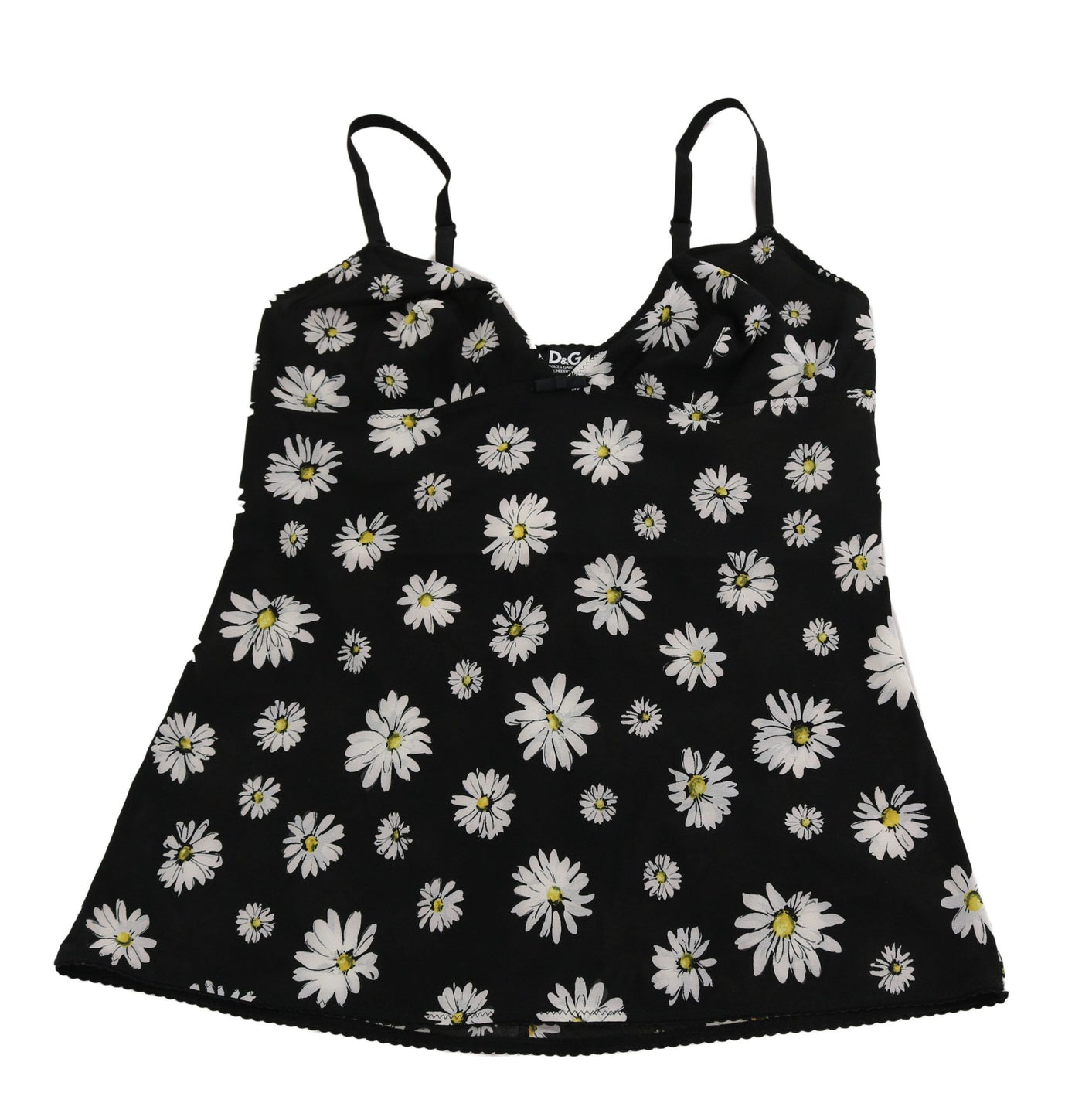 Robe noire à imprimé marguerites Dolce &amp; Gabbana Lingerie Chemisole