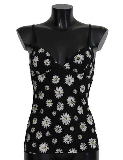 Robe noire à imprimé marguerites Dolce &amp; Gabbana Lingerie Chemisole