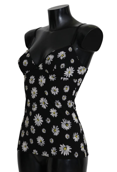 Robe noire à imprimé marguerites Dolce &amp; Gabbana Lingerie Chemisole