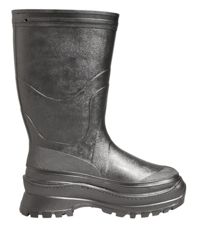 Dolce & Gabbana Black Argento Pull On Rain Boots Shoes