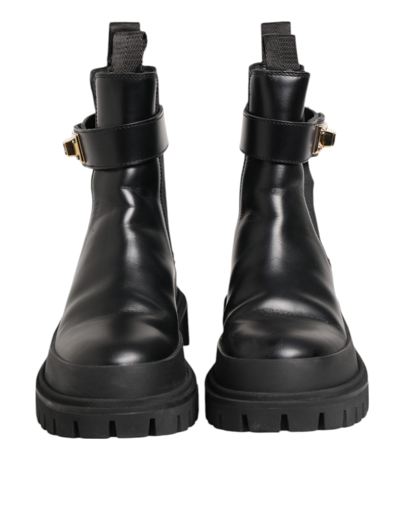 Dolce & Gabbana Black Calfskin DG Logo Strap Ankle Boots Shoes