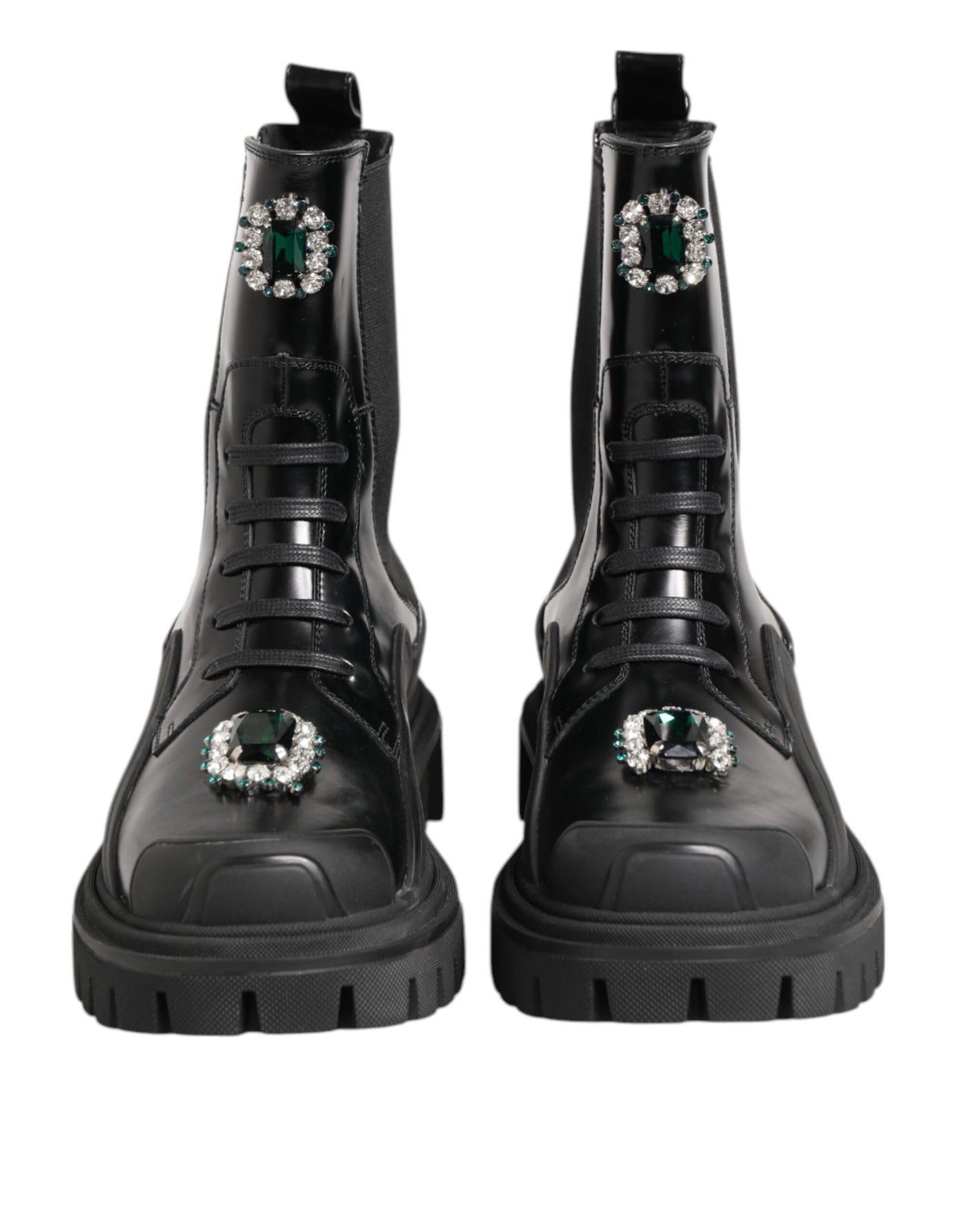 Bottines de combat noires ornées de cristaux Dolce &amp; Gabbana