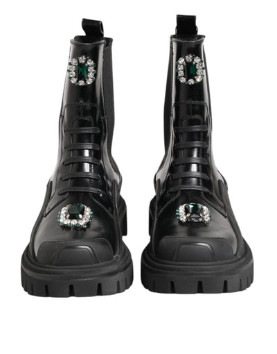 Bottines de combat noires ornées de cristaux Dolce &amp; Gabbana