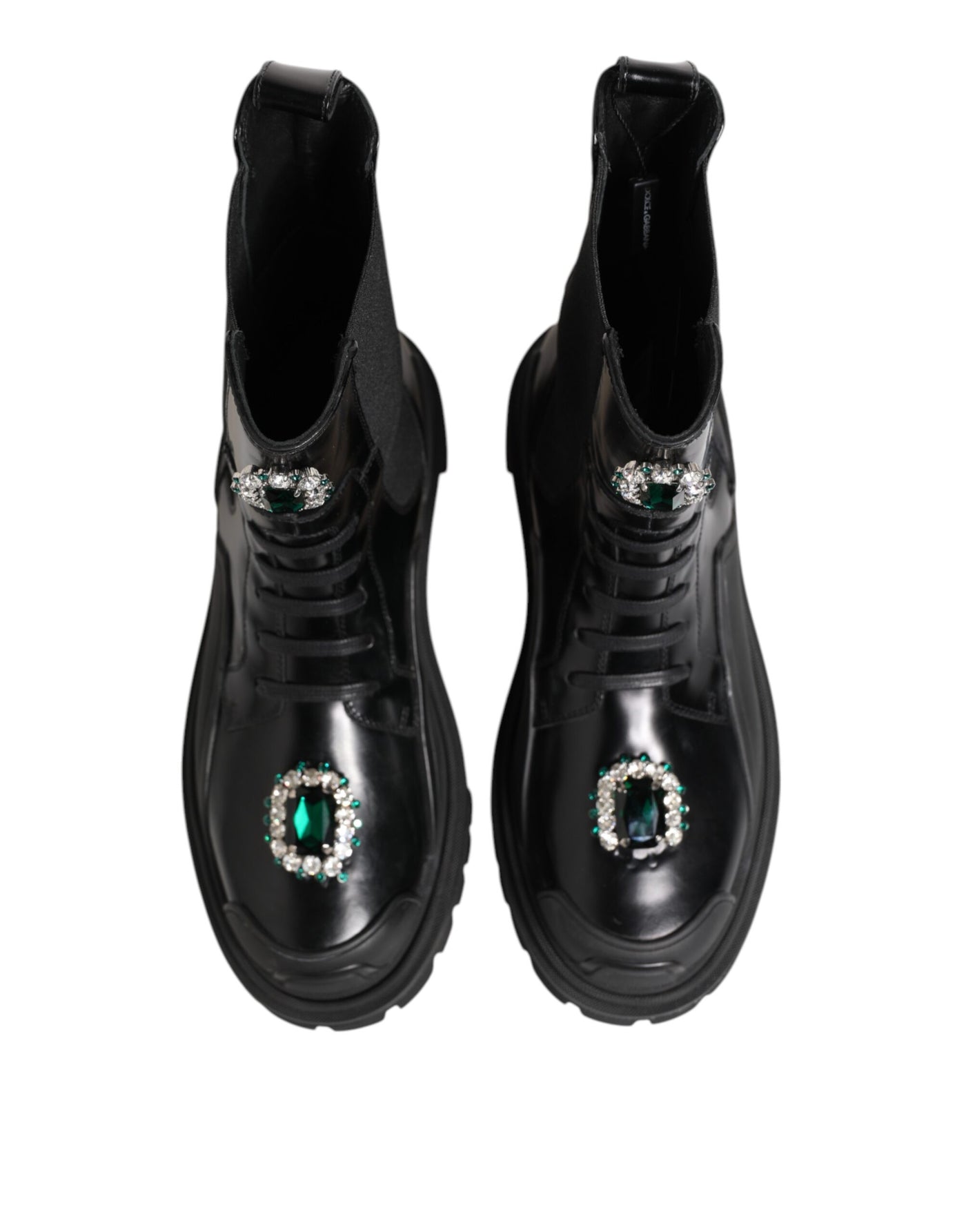 Bottines de combat noires ornées de cristaux Dolce &amp; Gabbana