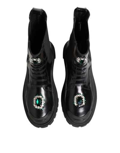 Bottines de combat noires ornées de cristaux Dolce &amp; Gabbana