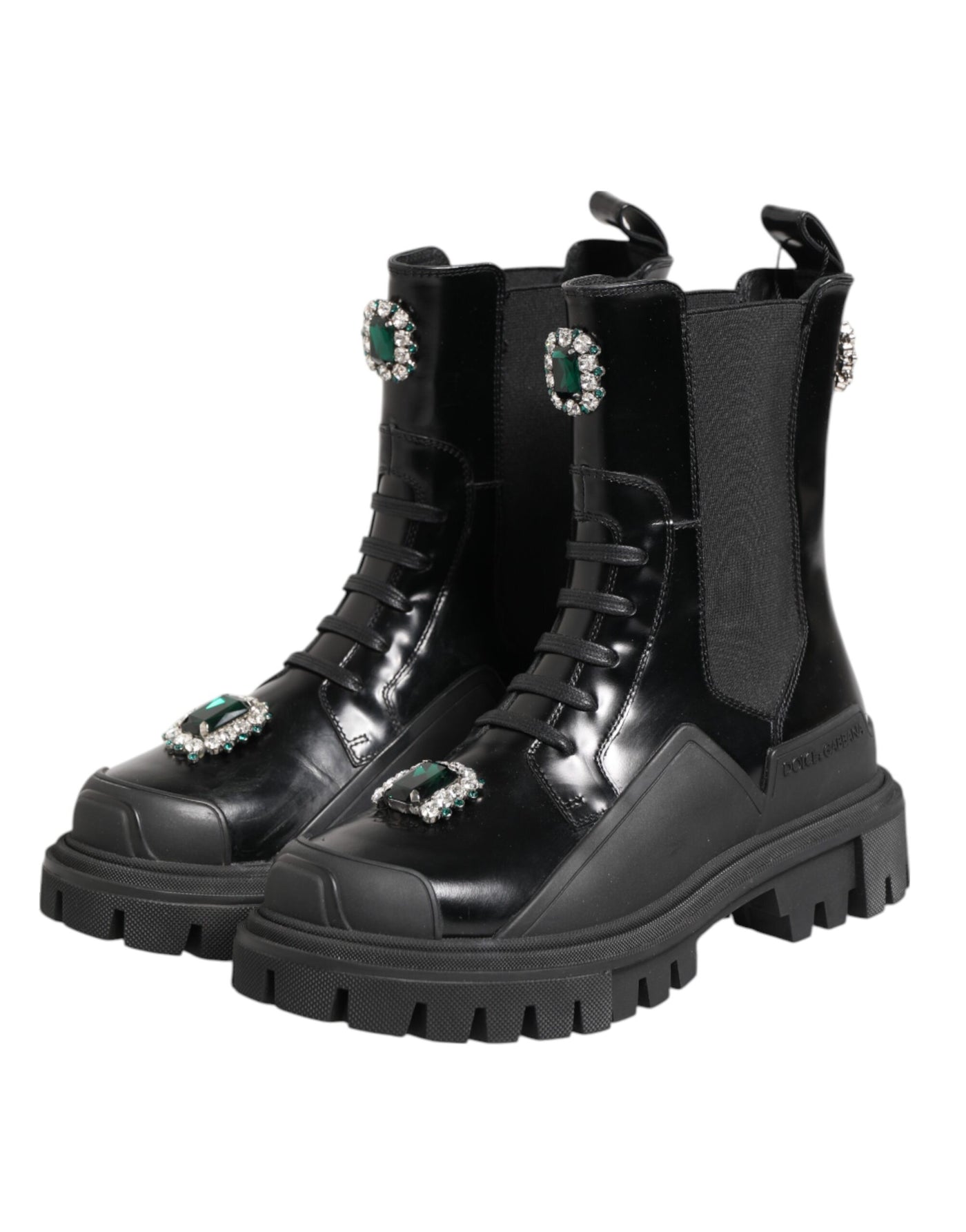 Bottines de combat noires ornées de cristaux Dolce &amp; Gabbana