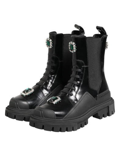 Bottines de combat noires ornées de cristaux Dolce &amp; Gabbana