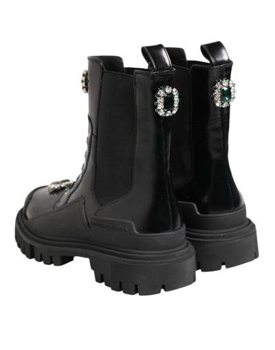 Bottines de combat noires ornées de cristaux Dolce &amp; Gabbana