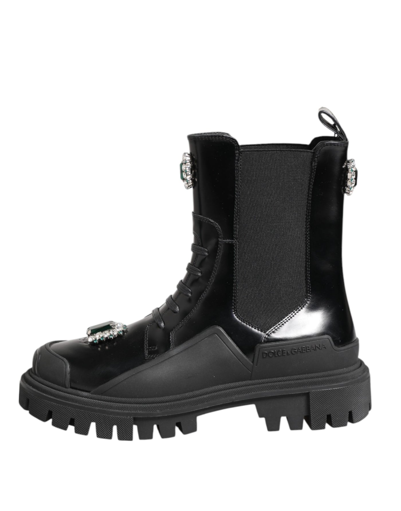 Bottines de combat noires ornées de cristaux Dolce &amp; Gabbana