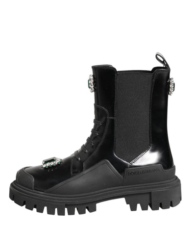 Bottines de combat noires ornées de cristaux Dolce &amp; Gabbana