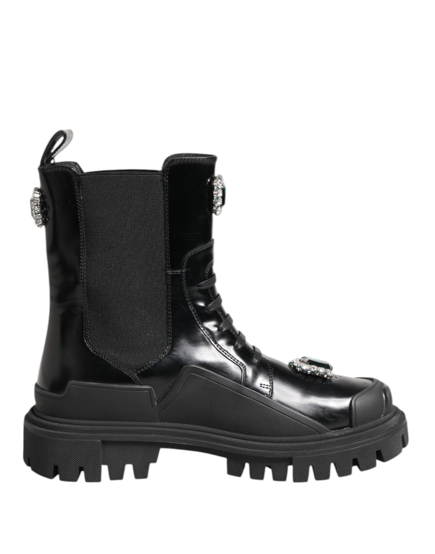 Bottines de combat noires ornées de cristaux Dolce &amp; Gabbana