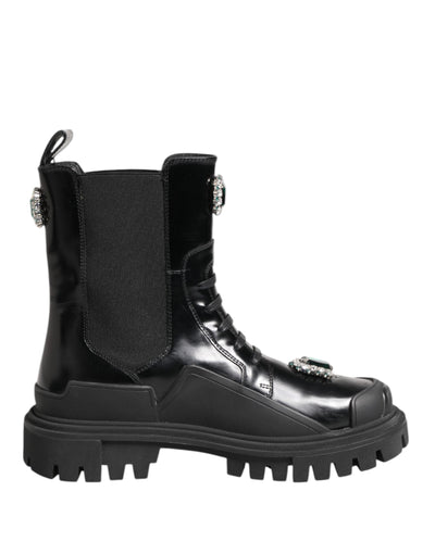 Bottines de combat noires ornées de cristaux Dolce &amp; Gabbana