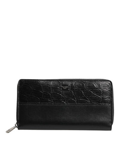 Dolce &amp; Gabbana zwarte leren portemonnee met logo-plaquette en ritssluiting rondom