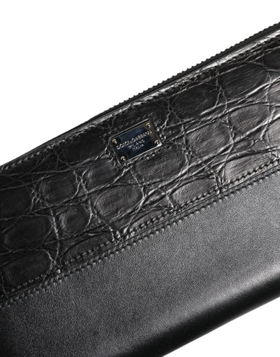 Dolce &amp; Gabbana zwarte leren portemonnee met logo-plaquette en ritssluiting rondom