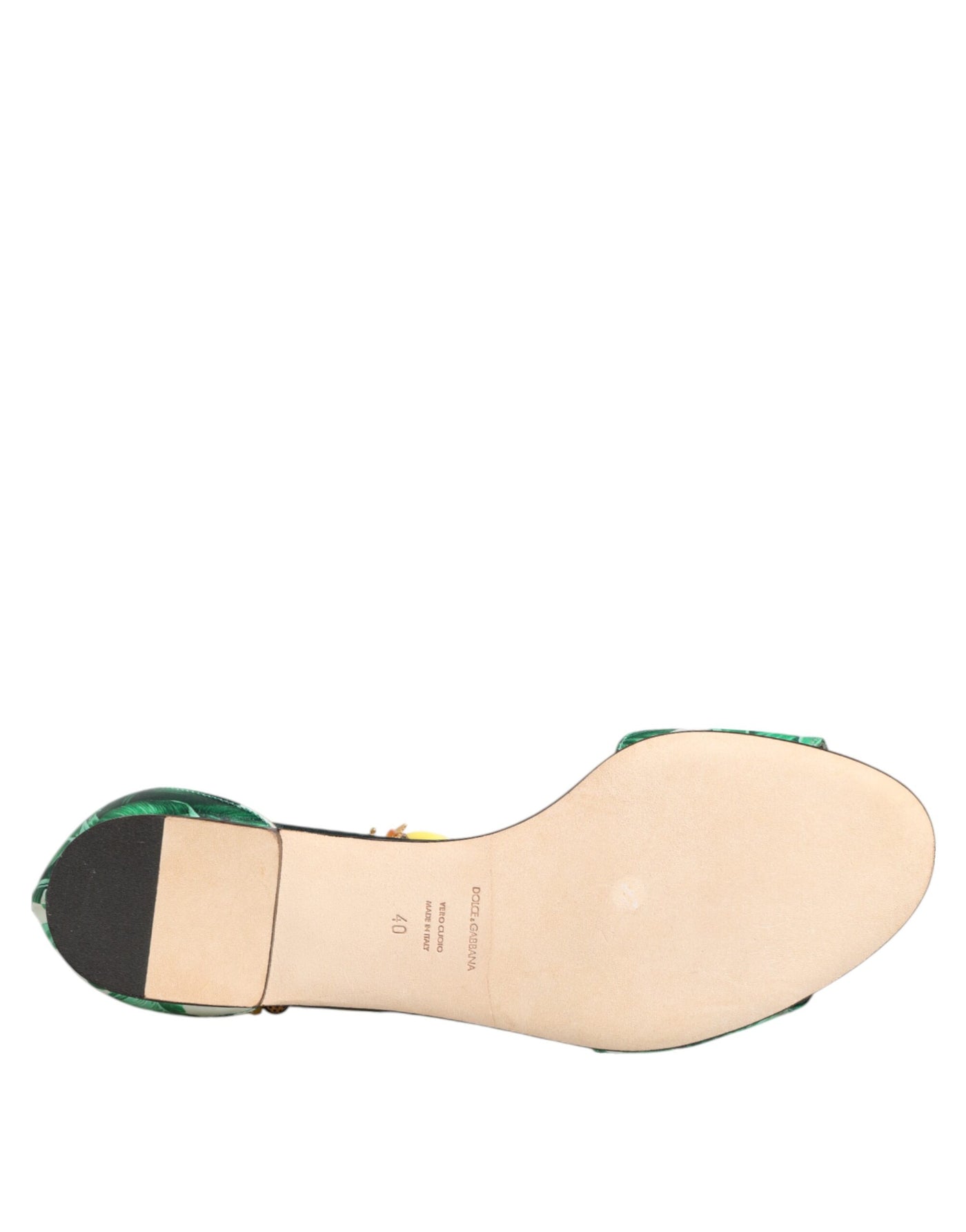 Sandales Dolce &amp; Gabbana en satin et fourrure de vison vert et feuille de bananier