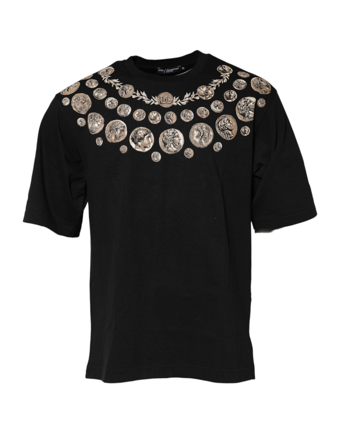T-shirt ras du cou en coton noir à imprimé pièces Dolce &amp; Gabbana