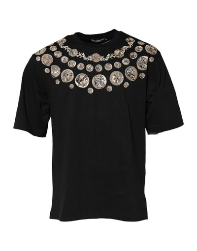 T-shirt ras du cou en coton noir à imprimé pièces Dolce &amp; Gabbana