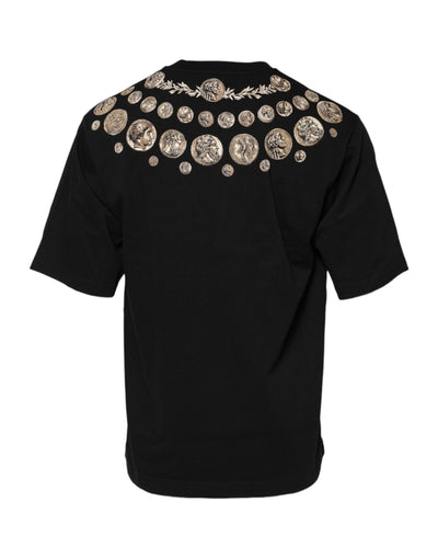 T-shirt ras du cou en coton noir à imprimé pièces Dolce &amp; Gabbana